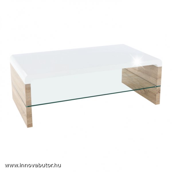 kontex fehér magasfényű üveg kerekített asztal kisasztal nappali bútor dohányzóasztal